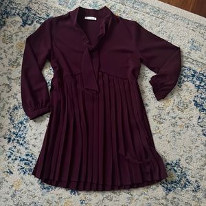 Karlie maroon flounce dress with pleat detail
